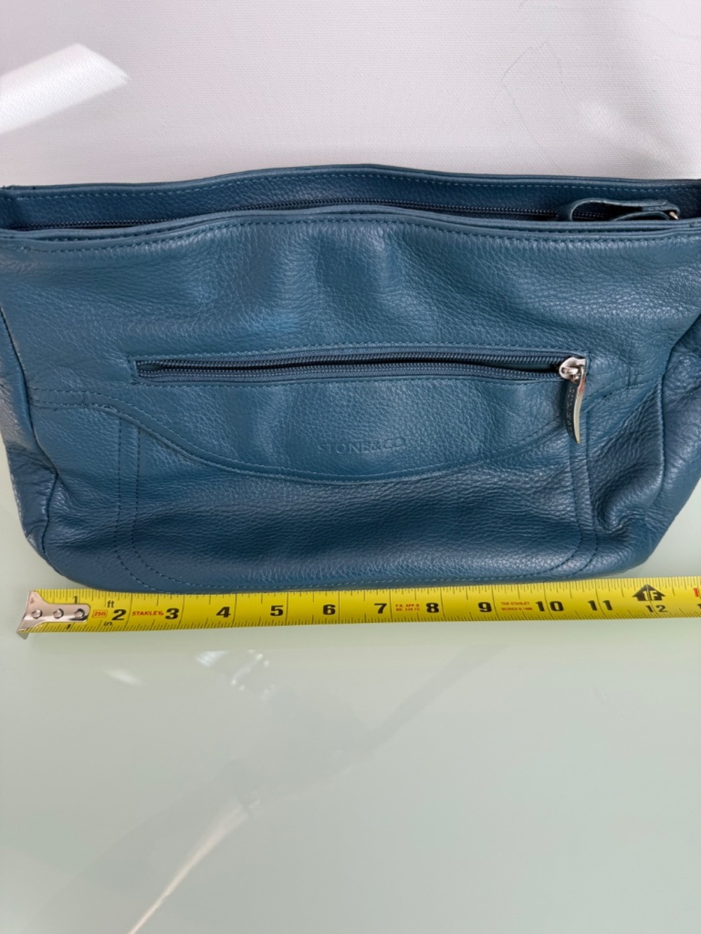 Stone & Co Turquoise Blue Leather Shoulder Bag EUC Classic Everyday Tote - Picture 14 of 16